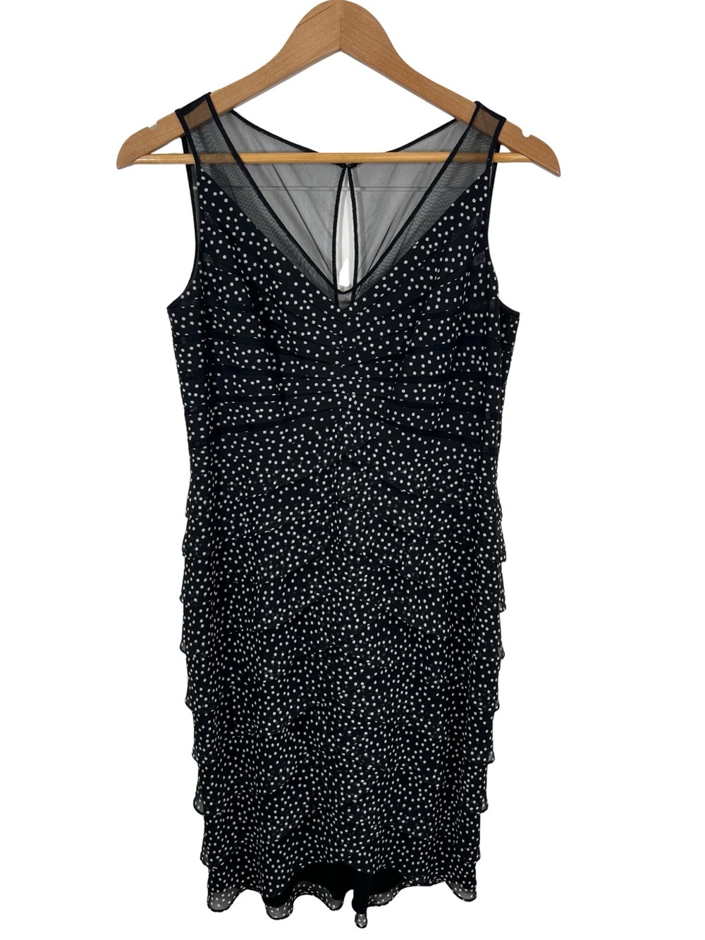 Adrianna Papell Black White Polka Dot Tiered Ruffle Dress Size 8